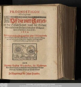 Prognosticon Astrologicum Auff die vier Jarzeiten des SchaltJahrs/ nach der Geburt vnsers lieben vnd getrewen Heylandes/ Seligmachers vnd Erlösers Jesu Christi: 1604. ...