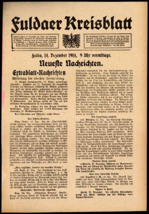 Erste Ausgabe vom Montag, den 14. Dezember 1914.