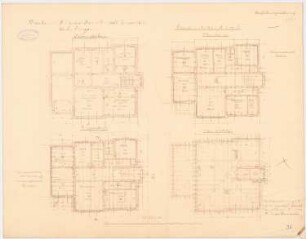 Provinzial-Irrenanstalt, Conradstein Beamtenwohnhaus B, bzw. E: Grundriss Keller, Erdgeschoss, Obergeschoss, Dachgeschoss 1:100