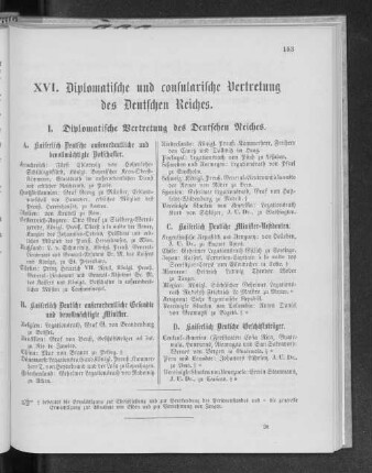 XVI. Diplomatische und consularische Vertretung des Deutschen Reiches.