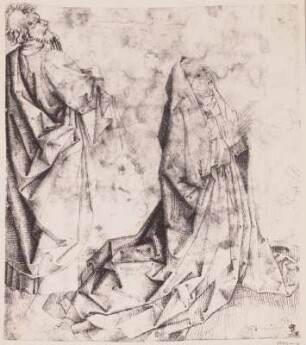 Kniende Maria mit Apostel (zu einer Kreuzigung)