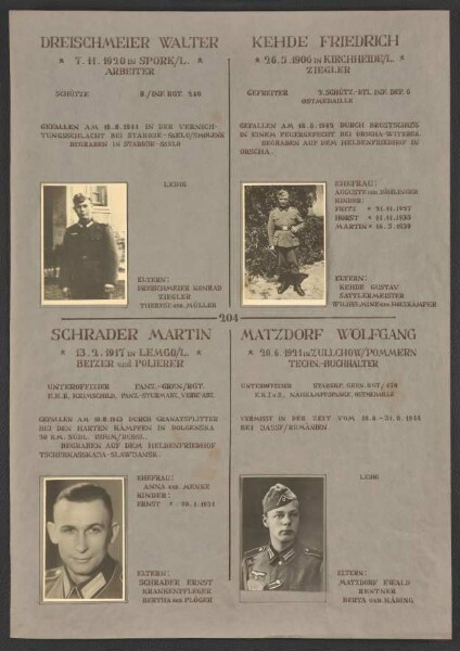 Ehrenbuch für die Gefallenen und Vermissten des Zweiten Weltkriegs; Fotos, Lebensdaten (Blatt 201-250, August bis Oktober)