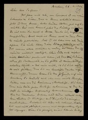Nr. 51: Postkarte von Otto Blumenthal an David Hilbert, Aachen, 26.2.1926