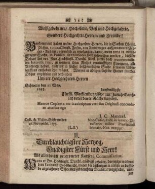 II. Die darauf von erwehnter Justiz-Cantzley erfolgte Gegen-Vorstellung.