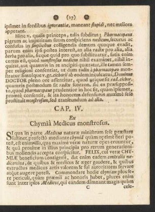 Cap. IV. Ex Chymia Medicus monstrosus.