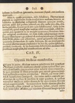 Cap. IV. Ex Chymia Medicus monstrosus.