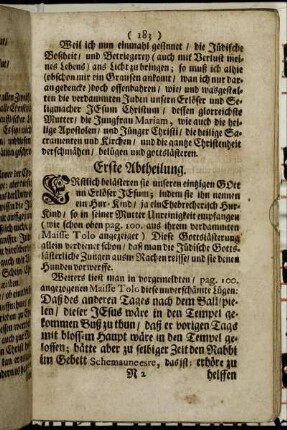 Erste Abtheilung. Erstlich belästeren sie unseren eintzigen Gott un Erlöser Jesum;[...]