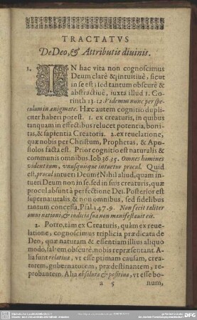Tractatus De Deo, & Attributis diuinis