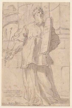Moses mit den Gesetzestafeln, vor Tempel