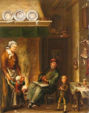 Eine Bauernfamilie beim Abendgebet