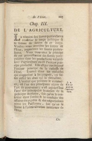 Chap. III. De l´Agriculture.