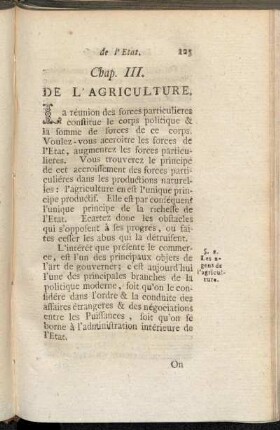 Chap. III. De l´Agriculture.