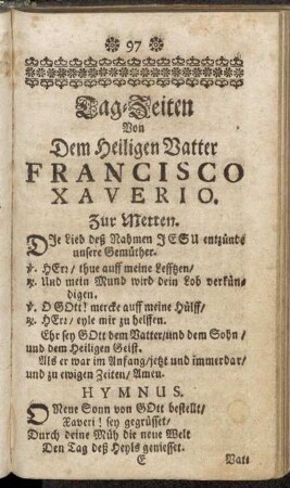 Tag-Zeiten Von Dem Heiligen Vatter Francisco Xaverio.