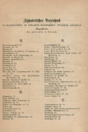 Alphabetisches Verzeichniß der hauptsächlichsten im systematisch-chronologischen Verzeichniß enthaltenen Gegenstände