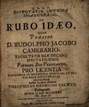 Disputatio Medica Inauguralis, De Rubo Idaeo