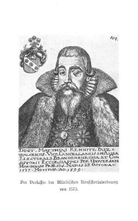 Der Verfasser der Märkischen Konsistorialordnung von 1573. Doct. Matthias Kemnitz Pritz-Walencensis ...