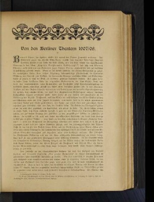Von den Berliner Theatern 1907/08
