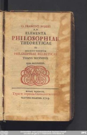 Tomvs Secvndvs: Elementa philosophiae theoreticae