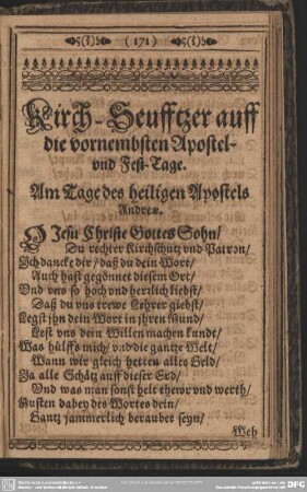 Kirch-Seufftzer auff die vornembsten Apostel- und Fest-Tage