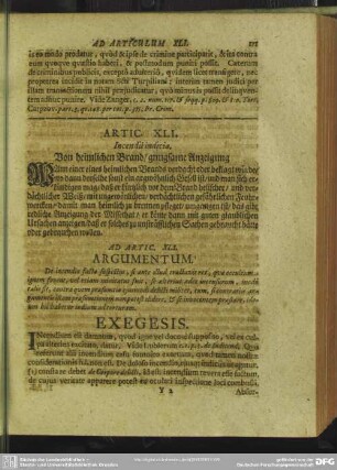 Artic. XLI. Incendii indicia. Von heimlichen Brand, gnugsame Anzeigung