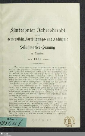 15.1900/01(1901): Jahresbericht über die Gewerbliche Fortbildungs- und Fachschule der Schuhmacher-Innung zu Dresden