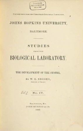 Studies from the Biological Laboratory, 1,4. 1880