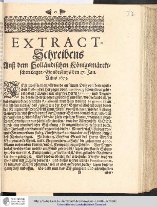 Extract-Schreibens Auß dem Holländischen Königsmärckischen Lager/ Goudesluys den 17. Jan. Anno 1673
