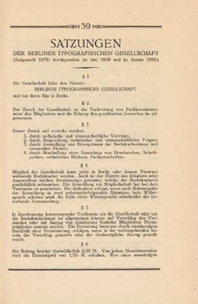 Satzungen der Berliner Typographischen Gesellschaft