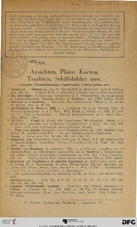 Ansichten, Pläne, Karten, Trachten, Schiffsbilder usw. (Nr. 1-377)