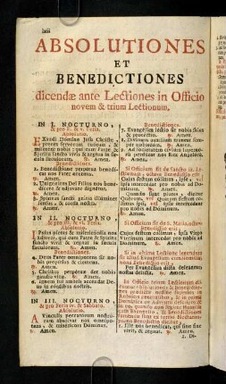 lxii-lxiii, Absolutiones et Benedictiones dicendae ante Lectiones in Officio novem & trium Lectionum