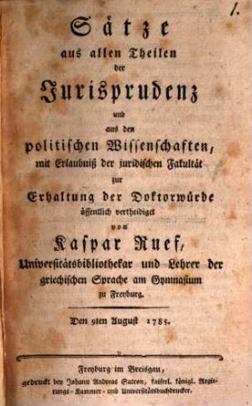 Sätze aus allen Theilen der Jurisprudenz und aus den politischen Wissenschaften