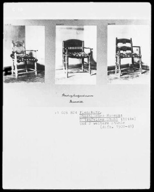 Ostenfelder Stuhl (Bildmitte) mit zwei weiteren Bauernstühlen
