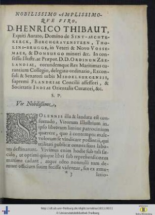 Nobilissimo Amplissimoque Viro, D. Henrico Thibaut ...