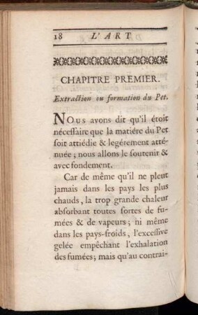 Chapitre Premier. Extraction ou formation du Pet.