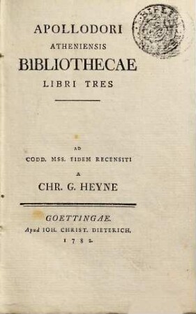 Apollodori Atheniensis Bibliothecae Libri Tres