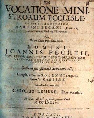 De vocatione ministrorum ecclesiae theses theologicae