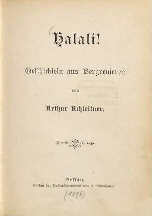 Halali! : Geschichteln aus Bergrevieren