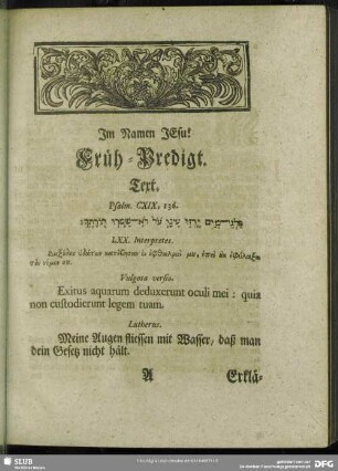 [Früh-Predigt. Psalm. CXIX, 136]