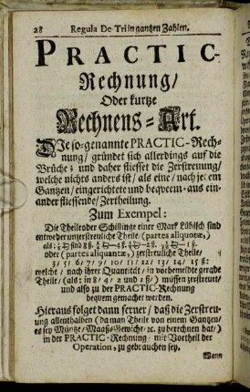 Practic-Rechnung / Oder kurtze Rechnens-Art.