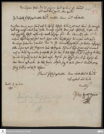 Brief von Philipp Jakob Spener an August Hermann Francke.