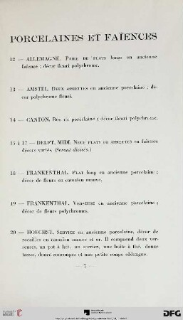 Porcelaines et faïences (Nr. 12-40)