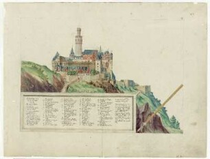 Aufriß des Schlosses Rheinfels (aufklappbar)