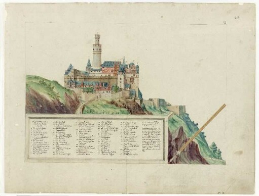 Aufriß des Schlosses Rheinfels (aufklappbar)