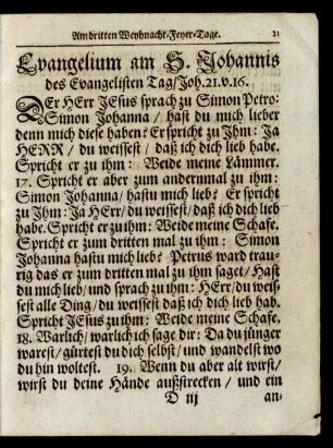Evangelium am S. Johannis des Evangelisten Tag/ ...
