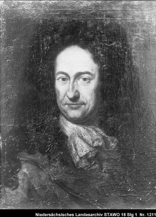 Gottfried Wilhelm Leibniz (älterer Positivabzug vorhanden) Ölbild aus dem Besitz von Dr. Zimmermann (aufgenommen im Sommer 1916)