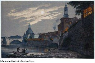 Dresden, Ufer unter dem Italienischen Dörfchen, bei Nacht