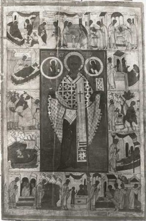Nikolaus mit Vita : Nikolaus mit Vita. Ikonenmalerei; 119 x 77 cm (1301/1500). Moskau: Tretjakow-Galerie