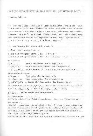 Fragment einer generativen Grammatik mit λ-kategorialer Basis