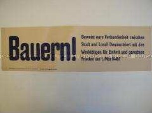 Maueranschlag mit einem Aufruf an die Bauern zur Teilnahme an den Mai-Demonstrationen