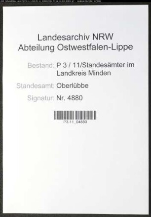 Sterberegister Standesamt Oberlübbe